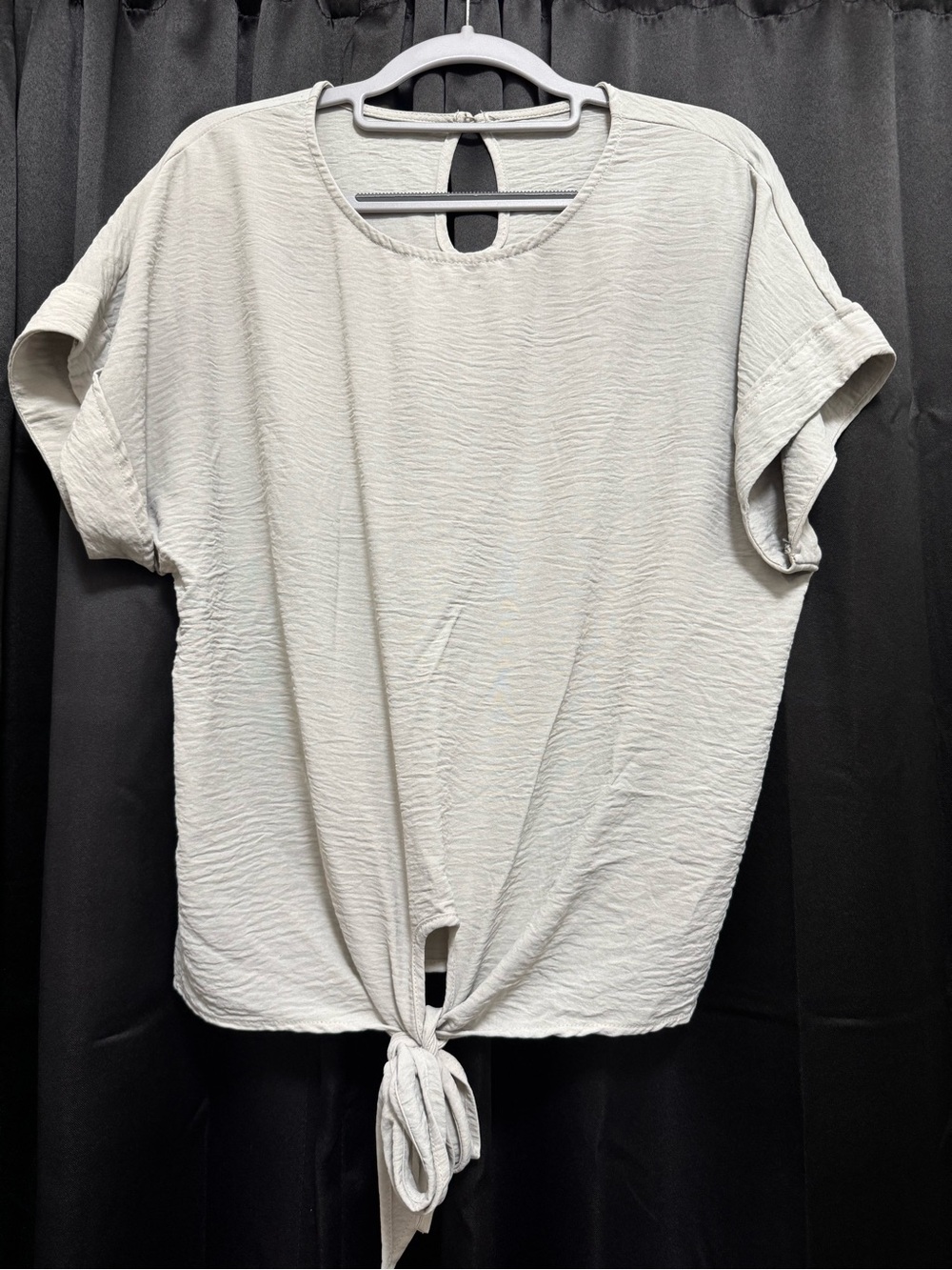 Unlisted Light Gray Tie-Front Short Sleeve Blouse